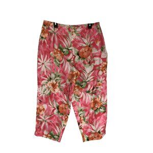 Allison Taylor Petite Floral Silk Capri Pants Size 10 Pink/Orange Tropical Print